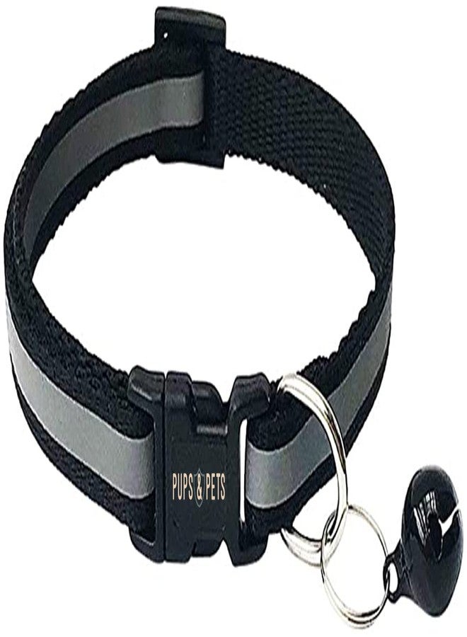 Pups&Pets طوق عاكس للقطط من Pups&Pets مع جرس، طوق أساسي للكلاب والقطط، مشبك قابل للتعديل، طوق نايلون آمن للحيوانات الأليفة، حزام صغير الحجم، سريع الفتح، طوق جيد التهوية 10 مم (لون أسود) - Image 1